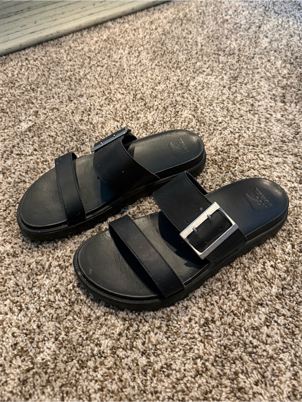 Sorel Black Double-Strap Slide Sandals with Buckle